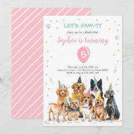 Puppy Birthday Invitation Dog Party Pawty Girl Kaart