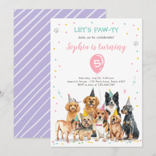 Puppy Birthday Invitation Dog Party Pawty Girl Kaart