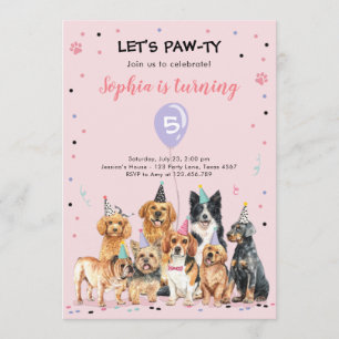 Puppy Birthday Invitation Dog Party Pawty Girl Kaart