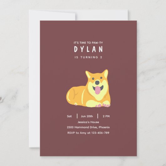 Puppy Birthday Invitation Dog Party Pawty Kaart (Voorkant)