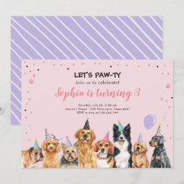 Puppy Birthday Invitation Dog Party Pawty Pink Kaart