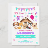 Puppy Birthday Invitation / Girl Paw-ty Kaart (Voorkant)