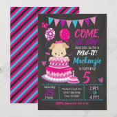 Puppy Birthday Invitation Girl Paw-ty Party Kaart (Voorkant / Achterkant)