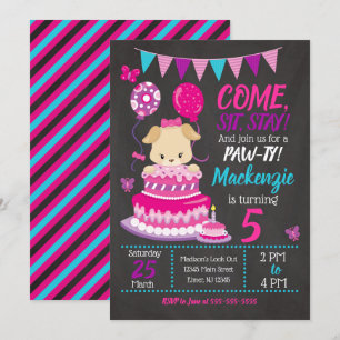 Puppy Birthday Invitation Girl Paw-ty Party Kaart