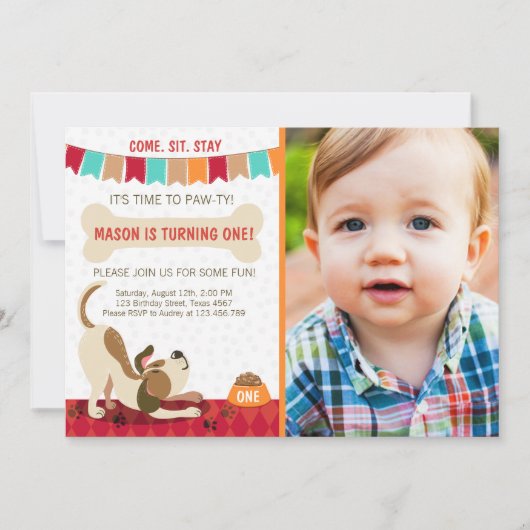 Puppy Birthday Invitation Paw-ty Puppy Party Kaart (Voorkant)