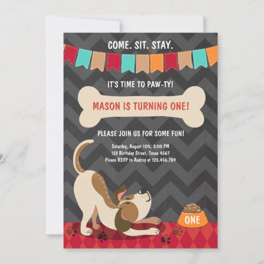Puppy Birthday Invitation Paw-ty Puppy Party Kaart (Voorkant)