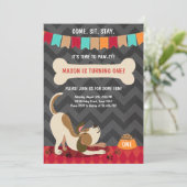 Puppy Birthday Invitation Paw-ty Puppy Party Kaart (Staand voorkant)