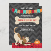 Puppy Birthday Invitation Paw-ty Puppy Party Kaart (Voorkant / Achterkant)