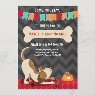 Puppy Birthday Invitation Paw-ty Puppy Party Kaart