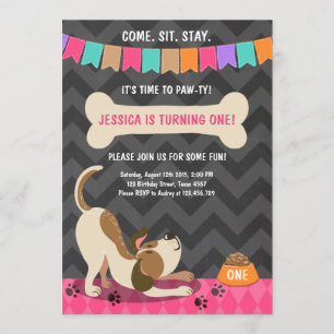 Puppy Birthday Invitation Paw-ty Puppy Party Kaart