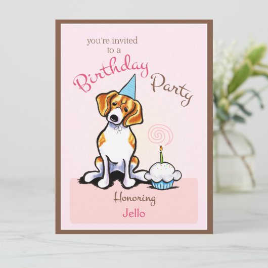 Puppy Birthday Party Beagle Girl off-Leash Art™ Kaart (Staand voorkant)