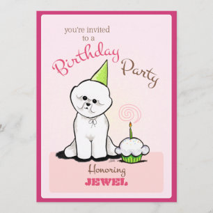 Puppy Birthday Party Bichon Girl off-Leash Art™ Kaart