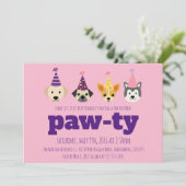 Puppy Birthday Party Invitation, Girls Dog Invite Kaart (Staand voorkant)