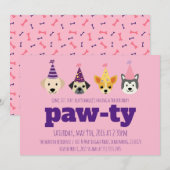 Puppy Birthday Party Invitation, Girls Dog Invite Kaart (Voorkant / Achterkant)