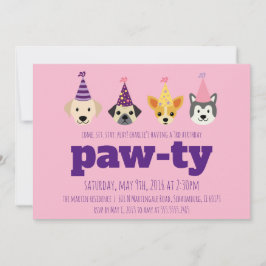 Puppy Birthday Party Invitation, Girls Dog Invite Kaart