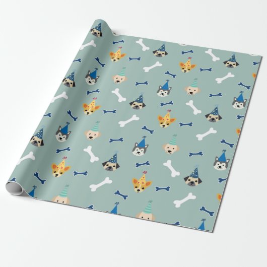 Puppy Birthday Party, Kinder- en huisdierenpakpapi Cadeaupapier (Uitgerold)