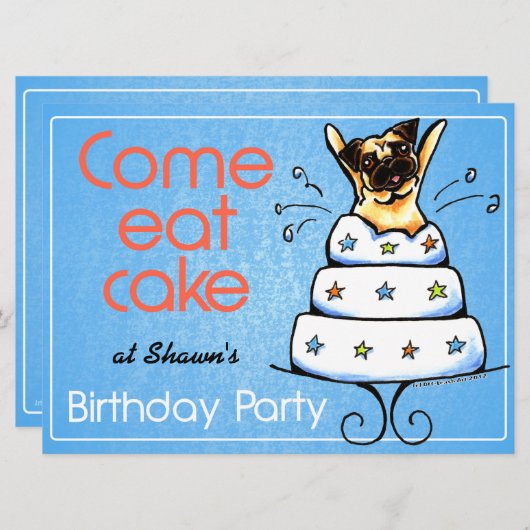 Puppy Birthday Party Pug Cake Boy Off-Leash Art™ Kaart (Voorkant / Achterkant)