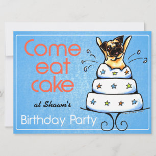 Puppy Birthday Party Pug Cake Boy Off-Leash Art™ Kaart