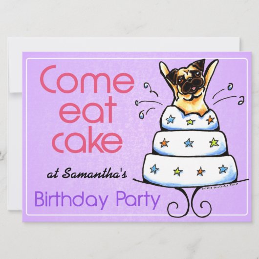 Puppy Birthday Party Pug Cake Girl Off-Leash Art™ Kaart (Voorkant)