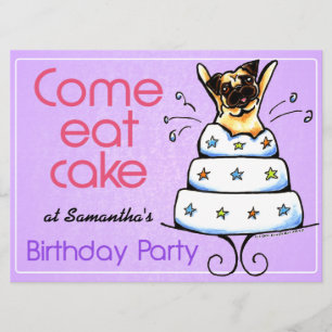 Puppy Birthday Party Pug Cake Girl Off-Leash Art™ Kaart