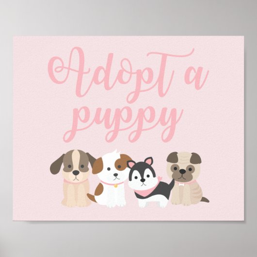 Puppy Birthday Party Sign. Aanvaard een puppy roze Poster (Voorkant)
