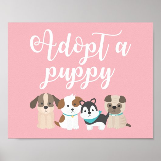Puppy Birthday Party Sign. Aanvaard een puppy roze Poster (Voorkant)