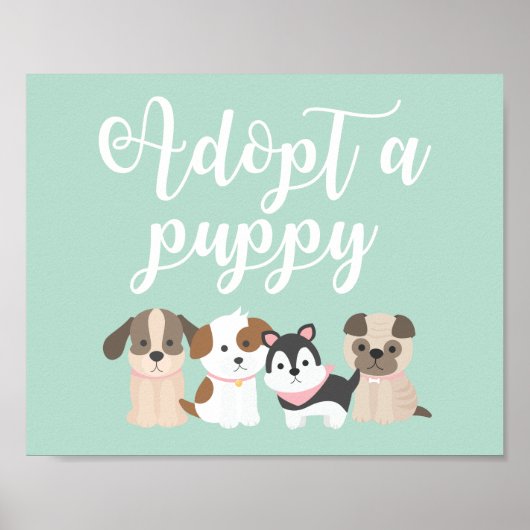 Puppy Birthday Party Sign Adopteer een puppy Poster (Voorkant)