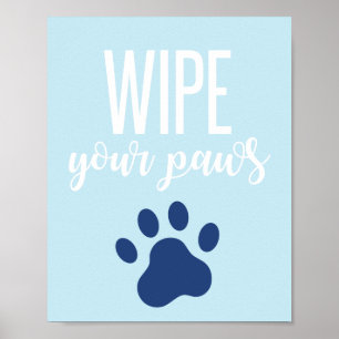 Puppy Birthday Party Sign Veeg je poten blauw Poster