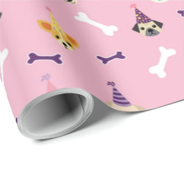 Puppy Birthday Party wrapping papieren roze en Paa Cadeaupapier