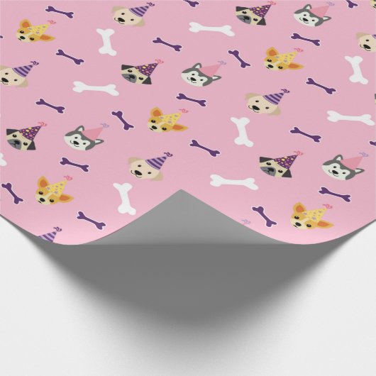 Puppy Birthday Party wrapping papieren roze en Paa Cadeaupapier (Hoek)