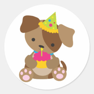 Puppy Birthday Ronde Sticker