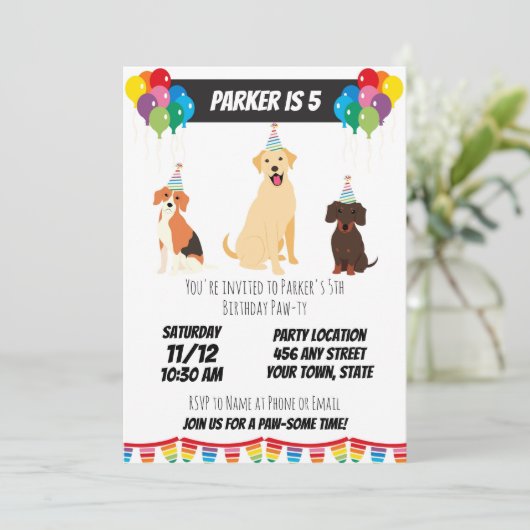 Puppy Birthday Uitnodiging (Staand voorkant)
