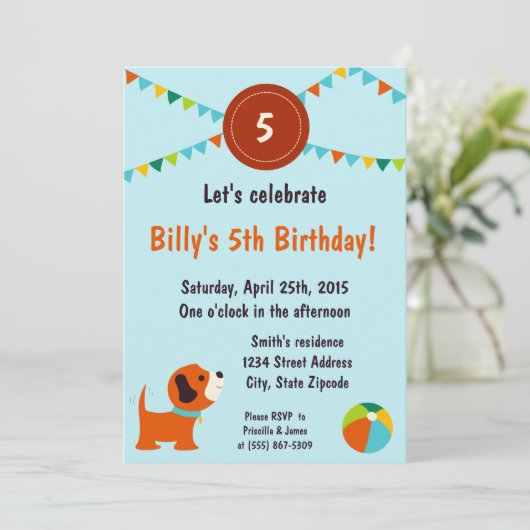 Puppy Birthday Uitnodiging (Staand voorkant)