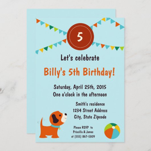 Puppy Birthday Uitnodiging (Voorkant / Achterkant)