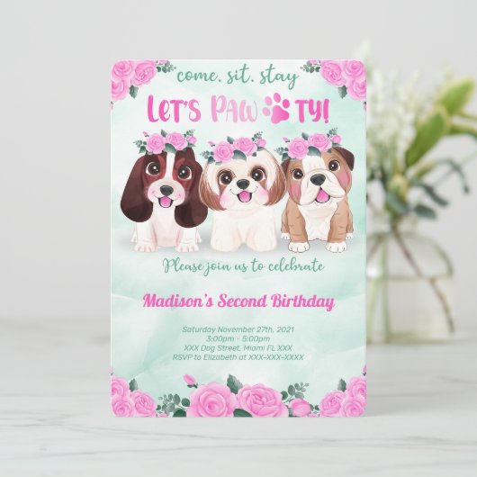 Puppy Birthday Uitnodiging (Staand voorkant)
