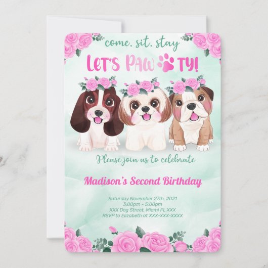 Puppy Birthday Uitnodiging (Voorkant)