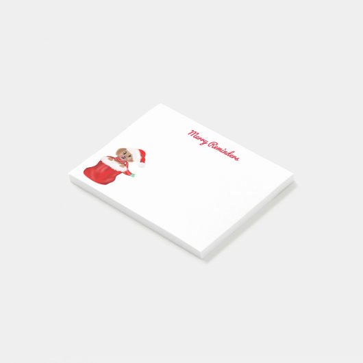 Puppy Bulldog in Santa's Bag Merry Reminders Post-it® Notes (Schuin)