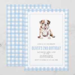 Puppy bulldog preppy plaid birthday kaart