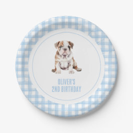 Puppy bulldog preppy plaid birthday papieren bordje