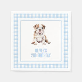Puppy bulldog preppy plaid birthday servet