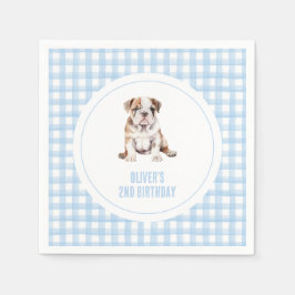 Puppy bulldog preppy plaid birthday servet