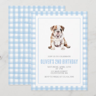 Puppy bulldog preppy plaid verjaardag kaart