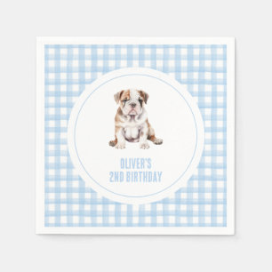 Puppy bulldog preppy plaid verjaardag servet
