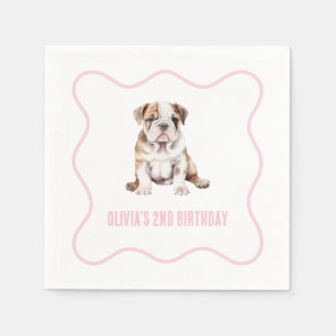 Puppy bulldog preppy roze ruitjestaart verjaardag servet