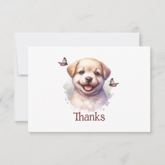 Puppy Butterflies gepersonaliseerde bedankkaart (Voorkant)
