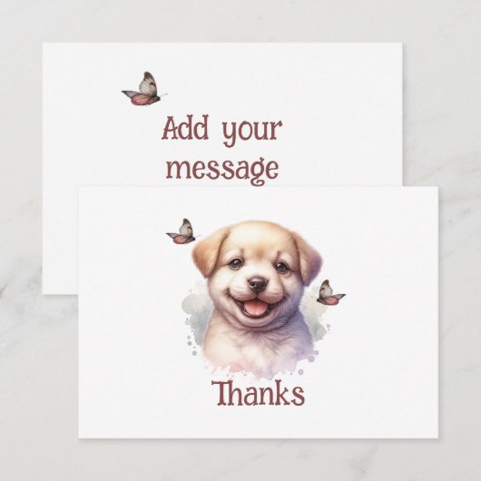 Puppy Butterflies gepersonaliseerde bedankkaart (Voorkant / Achterkant)