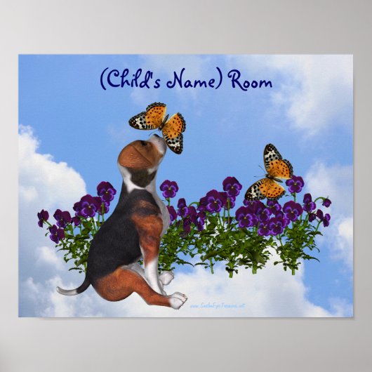 Puppy Butterflies Kinder Room Persoonlijk Poster (Voorkant)