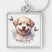 Puppy Butterfly Houd Glimlachende Sleutelhanger (Voorkant)