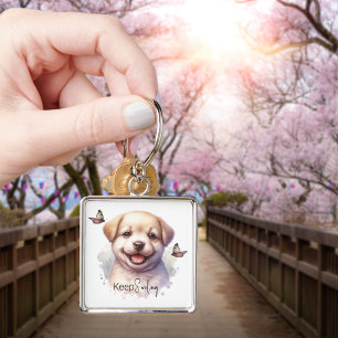 Puppy Butterfly Houd Glimlachende Sleutelhanger
