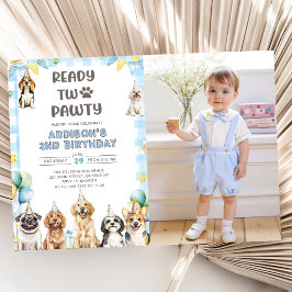 Puppy Calling All Pawty Animals 2nd Birthday Photo Kaart